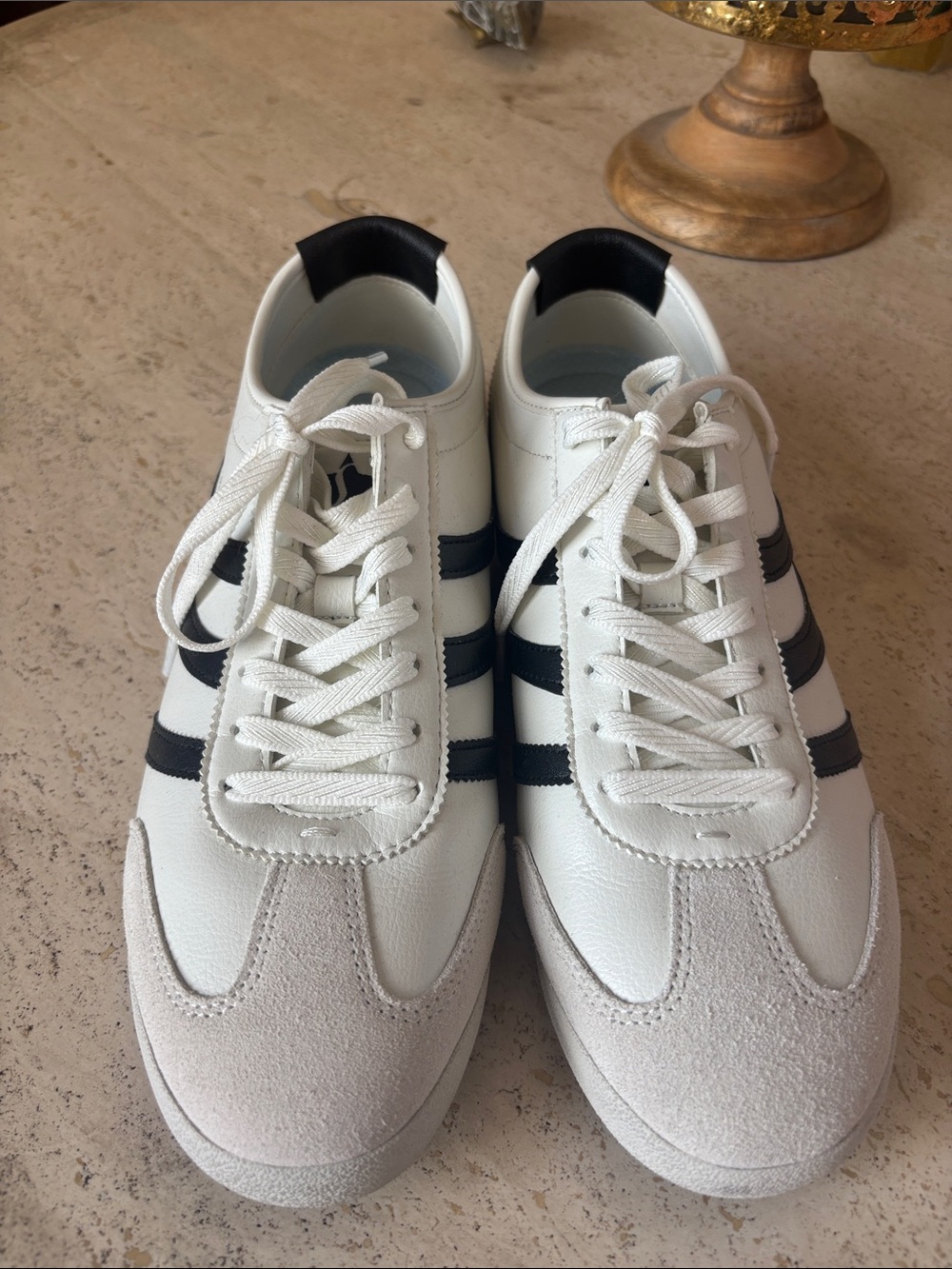Skechers White Sneakers with Black Stripes